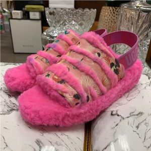 Ugg Pink Real Fur Fluff Yeah Slide Sizes 5